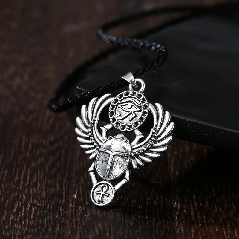 Egyptian Beetle Scarab Necklace for Women Men Talisman Eye of Horus Wadjet Ancient Amulet Protection Symbolic Pendant Jewelry