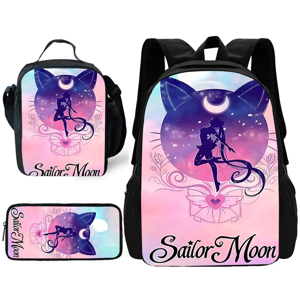 Child School Cartoon Lovely Sailors Moons Backpack with Lunch Bags ,Pencil Bags ,School Bags for Boys Girls Best Gift