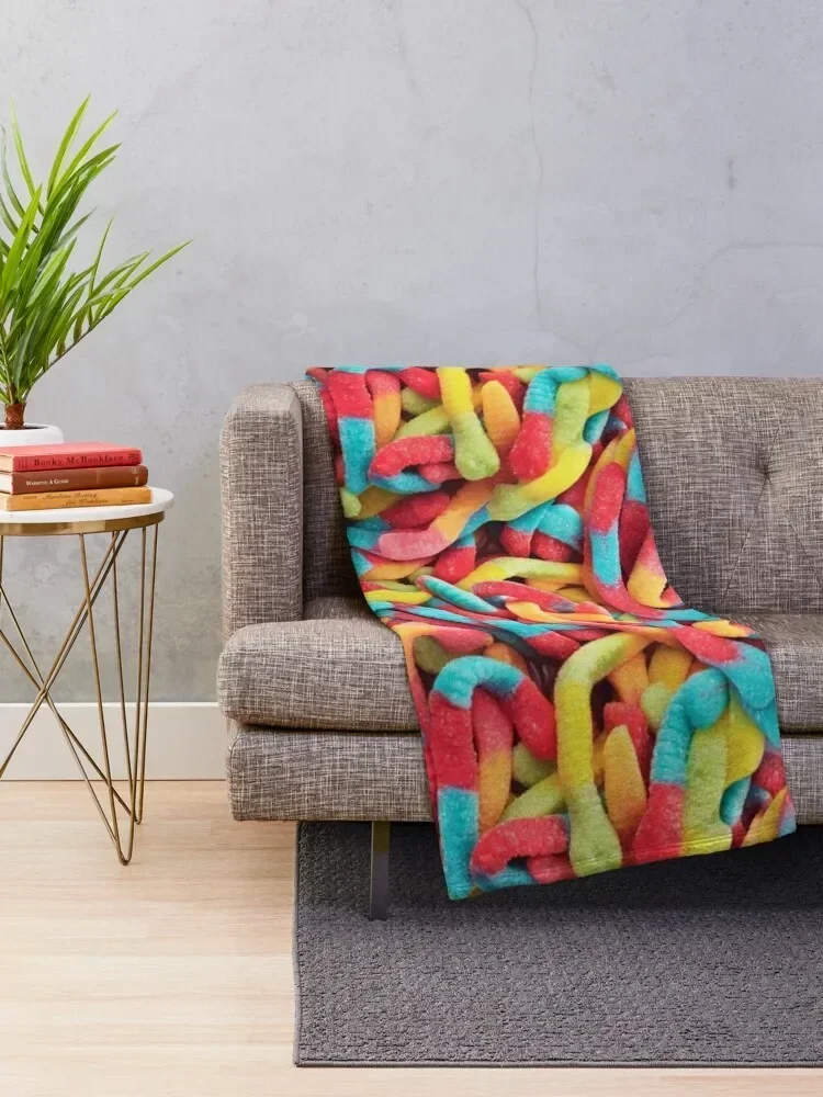 Neon Sour Gummy Worm Pattern Throw Blanket warm winter Large For Decorative Sofa Picnic Blankets