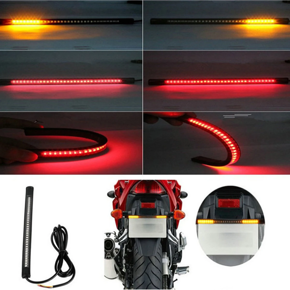 Flexible Led Strip 48Leds SMD for Motorcycle Auto Turn Signal Lamp Brake Tail Rear Lights Stop Light Dual Color Waterproof