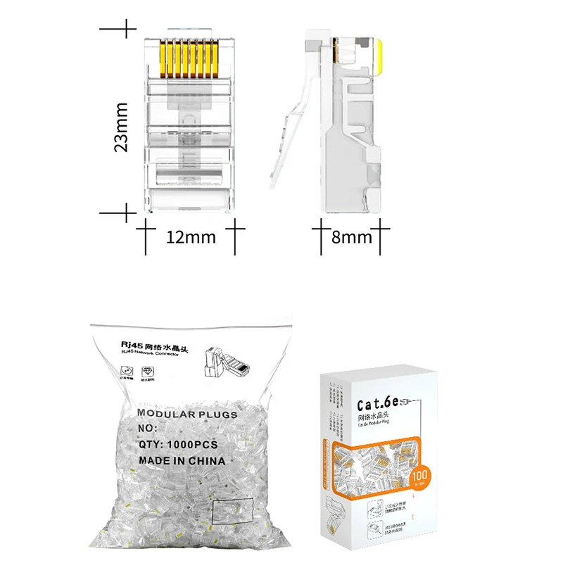 سدادة معيارية لكابل الشبكة الصلب المحاصر ، موصلات RJ45 ، تمرير Cat6 من خلال EZ إلى تجعيد ، 10 50 أو