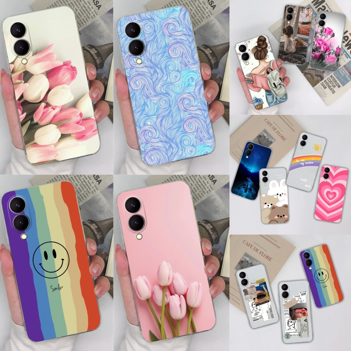 Case For Vivo Y17 S Y17S Y16 Transparent Soft Silicone Pretty Flowers Back Cover Shell For VivoY17 Vivo Y 17 Y 16 Fundas Coque