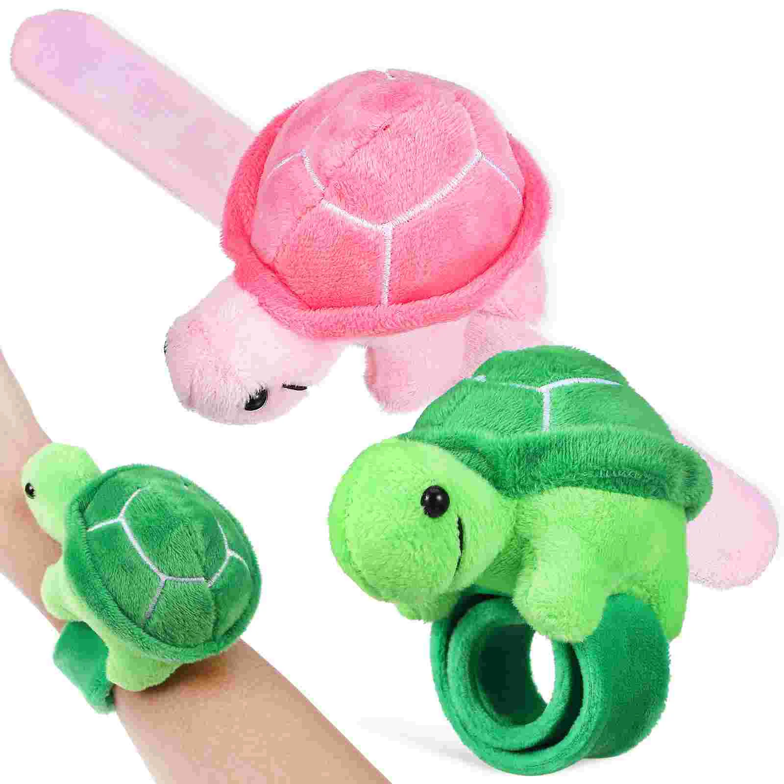 2 Pcs Turtle Plush Snap Ring Slap Bracelets Party Wristbands Stuffed Animals Cartoon Toy
