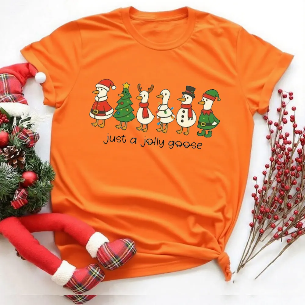 ジャストアジョリーグースシャツ面白いガチョウシャツクリスマス愚かなガチョウ Tシャツ O ネック高品質綿半袖女性トップス