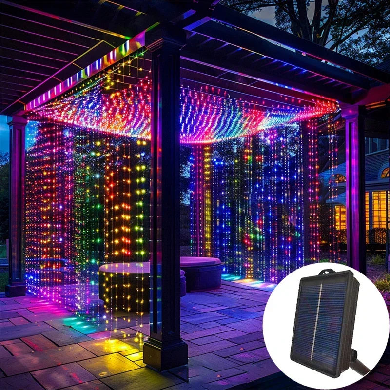 

LED Curtain String Lights 8 Modes for Outdoor Christmas Inner Court Sun Umbrella Wedding Garden Balcony Decoration
