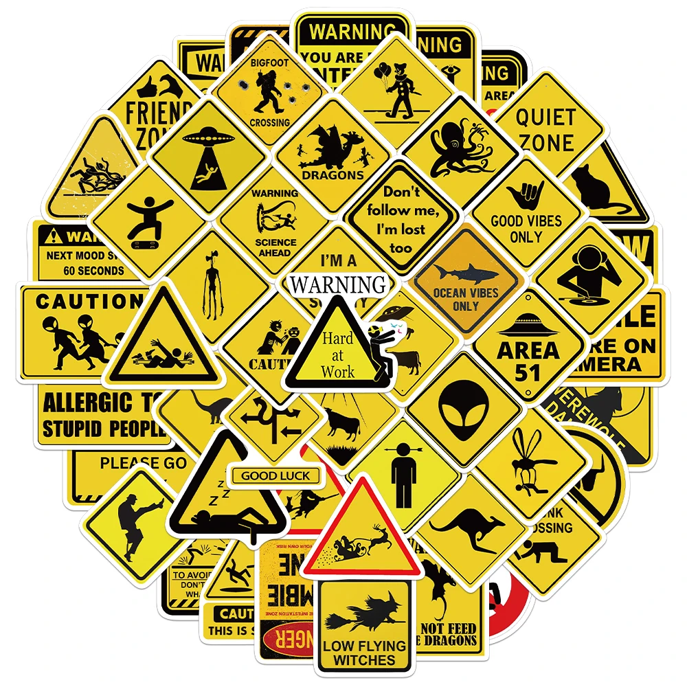 53PCS Creative Fun Warning Label Stickers DIY Phone Case Notebook Decoration Personalized Decorative Material Stickers