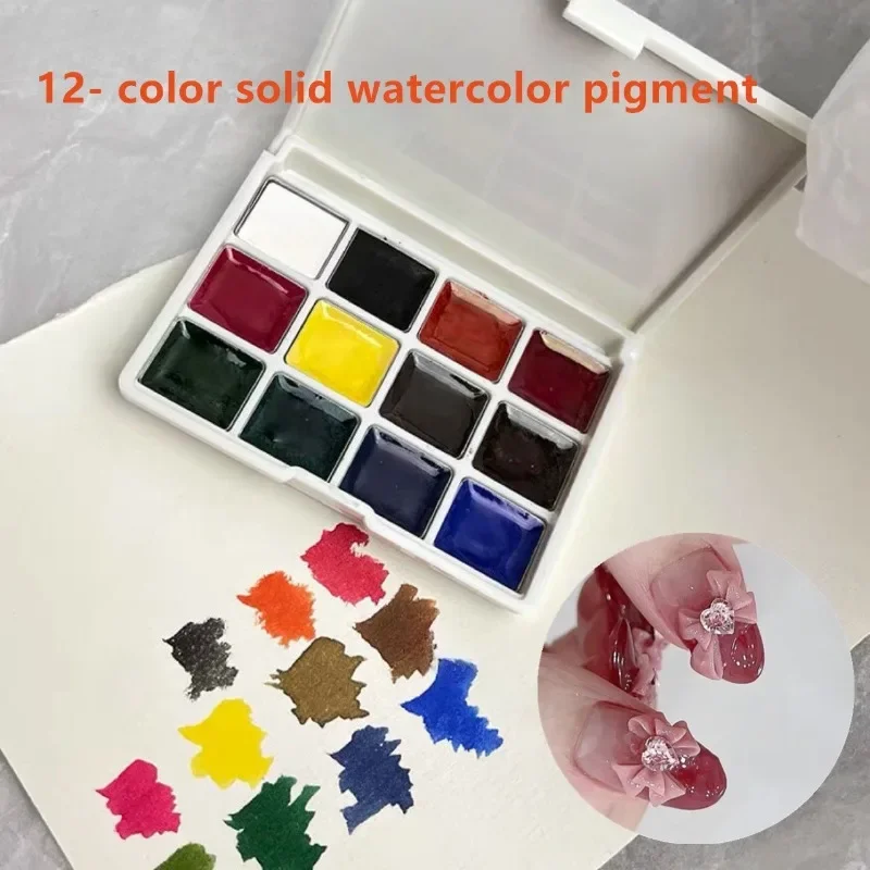 

Advanced 12-color Boxed Solid Watercolor Paints Student Art Nail Painting Smudge Pop Color Painting Portable Art Water Color