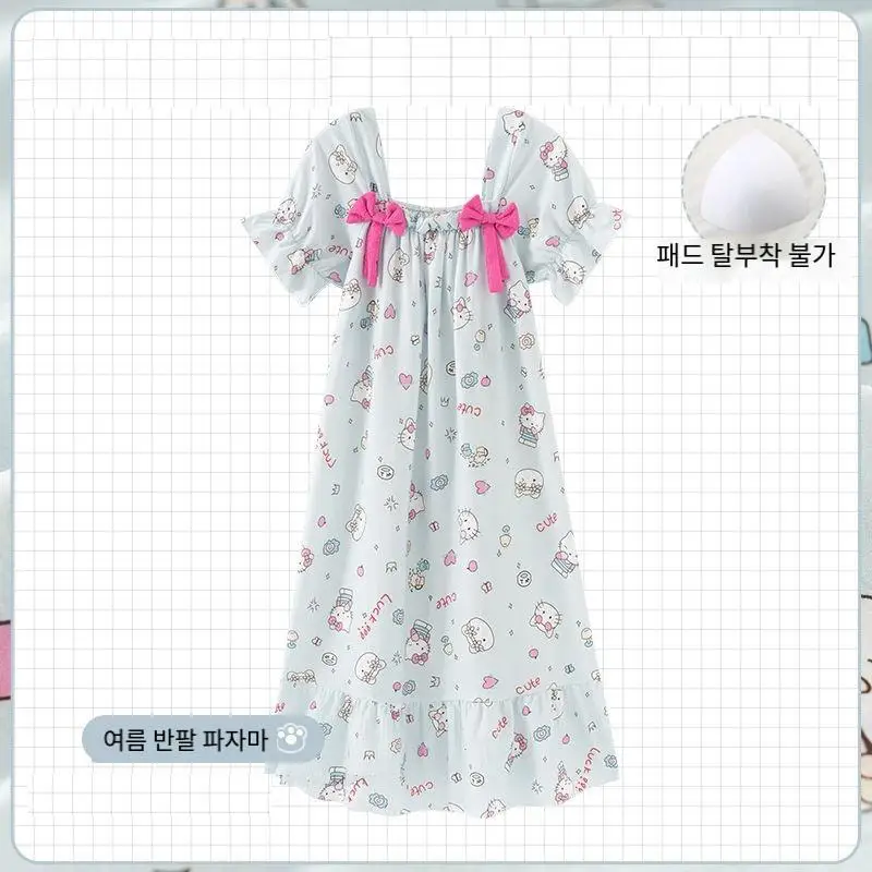 

Sanrios Summer Nightgown Hello Kittys Cute Pajamas Casual Sweet Fashion Comfortable Loose Breathable Cartoon High End Gifts