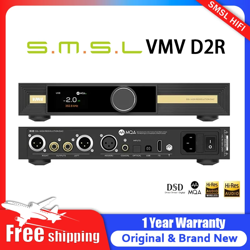 

SMSL VMV D2R High-Res Audio Decoder DAC BD34301EKV ROHM Chip Bluetooth SBS APTX-HD MQA-CD XU316 DSD512 I2S With Remote Control