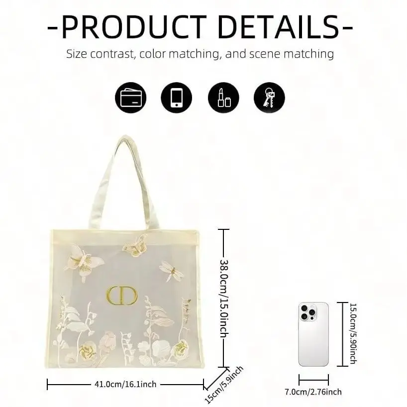 Christian Dior Dior’s Bag Luxury Designer Semi-transparent Mesh Makeup Bag Butterfly Floral Print Travel Cosmetic Organizer Pouc view 6