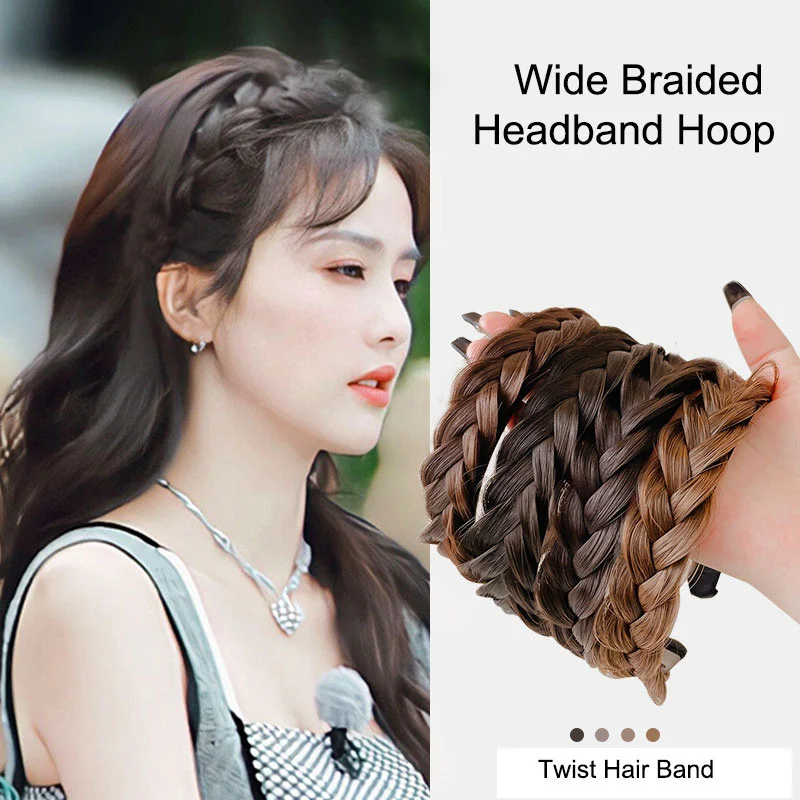 Wide Braided Headband Hoop Fashion Hair Accessories Elastic Non-slip Band For Women And Girl