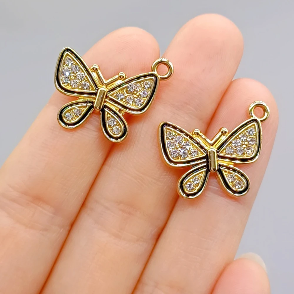 14pcs/lot Jewelry Accessory Retro Alloy Zircon Hollow Out Different Butterfly Shaped DIY Charms Pendants
