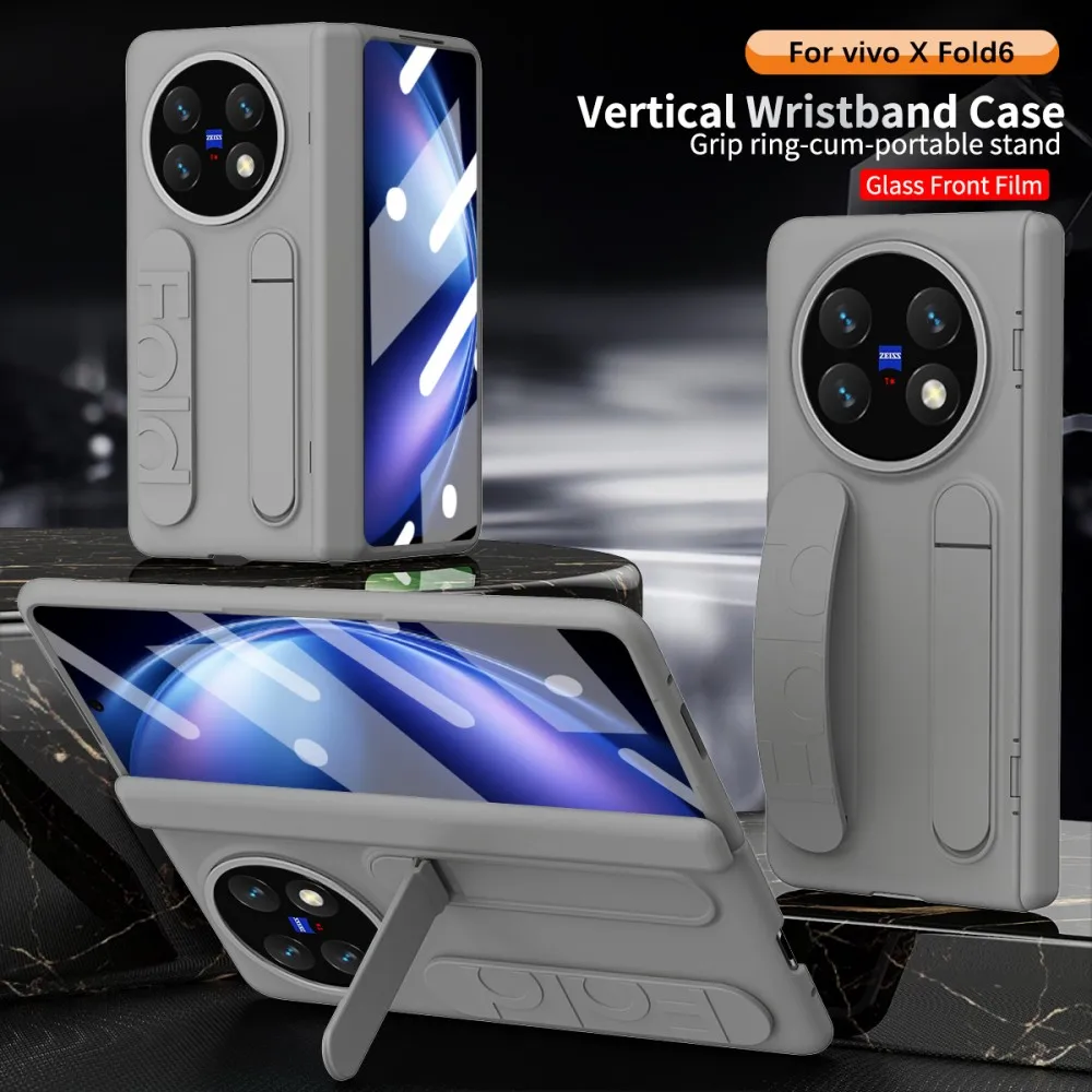 

Wristband Bracket Phone Case For VIVO X Fold 6 Front Protection Film PC Hard Shell Protection Hinge Shockproof Back Cover