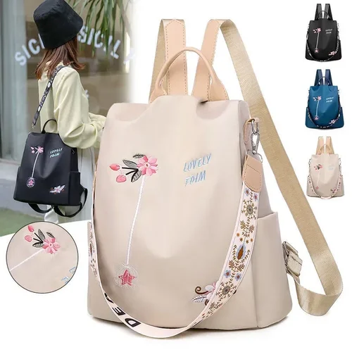 Mochila impermeable Oxford con bordado para mujer, morral informal de viaje de gran capacidad antirrobo a la moda, bolso escolar para ordenador portátil