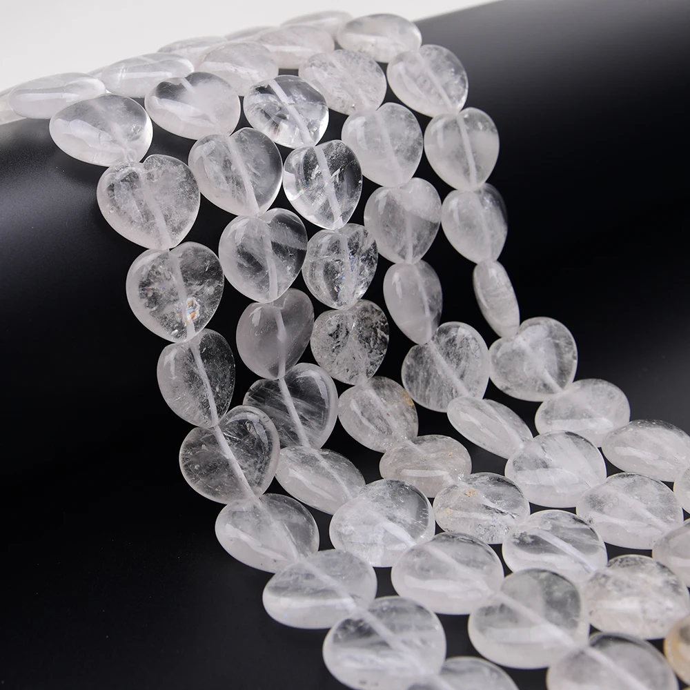 APDGG Large 28mm Natural Clear Rock Quartz Smooth Heart Shape Loose Pendant Beads 15.5'' Strand Jewelry Making DIY