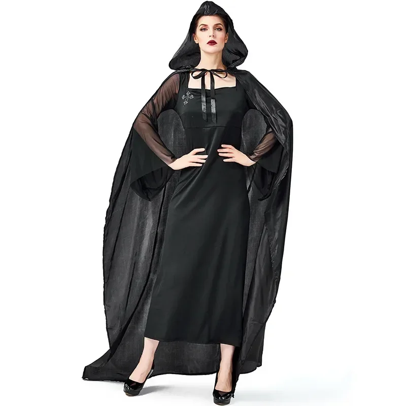 

Halloween Witch Vampire Cosplay Costume Hooded Cape Robe For Women Fancy Dress