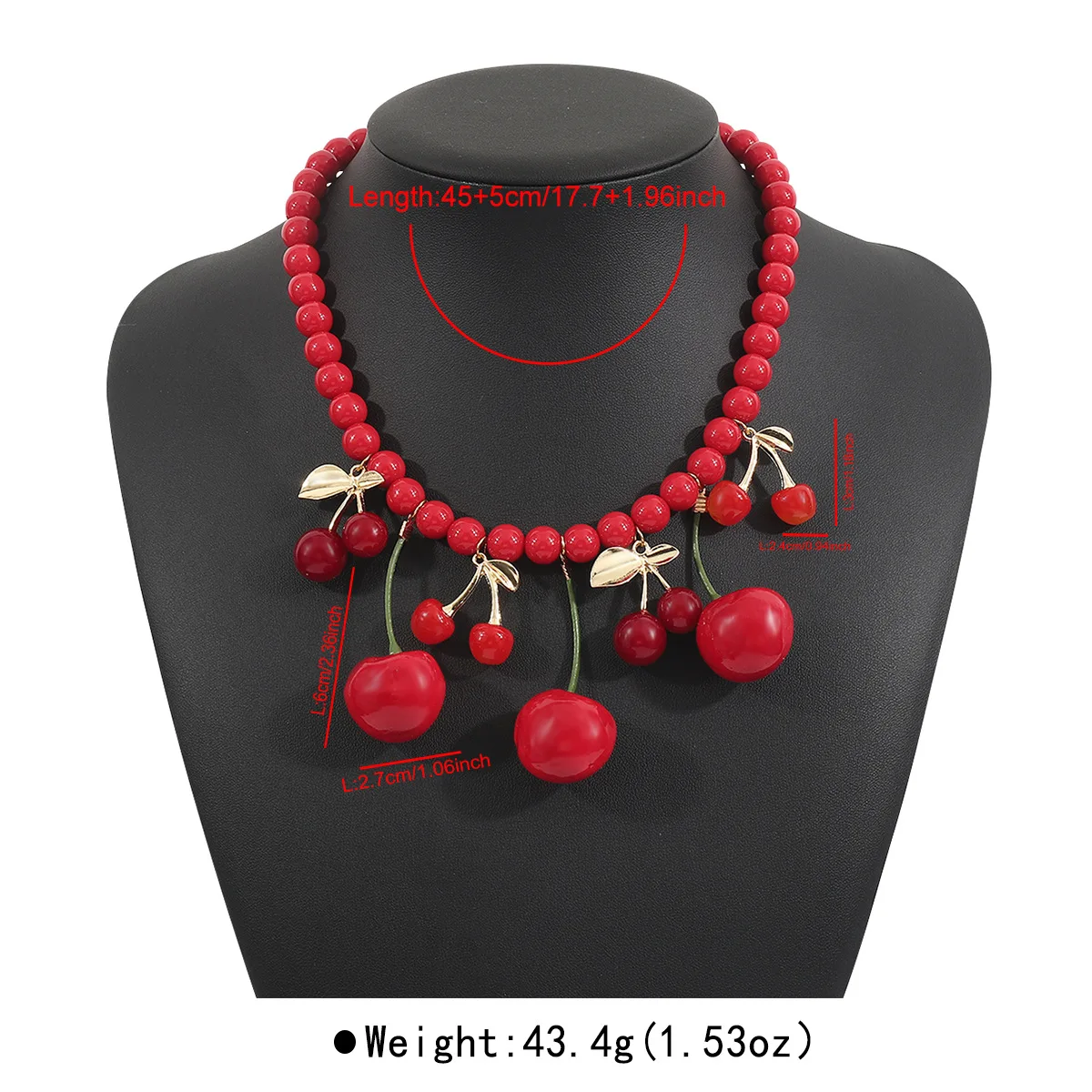 Red Chunky Beaded Necklaces For Women Big Cherry Necklace Beads Statement Summer Festival Jewelry Gift