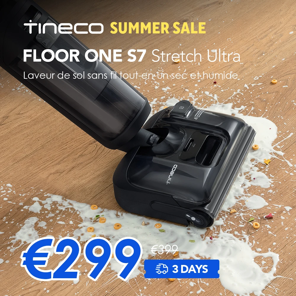 Tineco Floor ONE S7 Stretch Ultra 180 °   Aspirateur Lay Flat Wet 85 ° C 5 Min Flashdry Auto-Clean 50 Min Time de fonctionnement Double bloc Anti-emmêlement propre des bords, propre sous les meubles