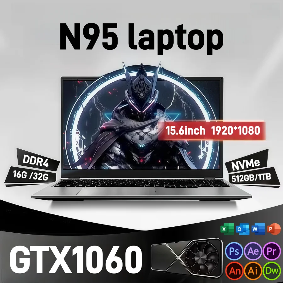 15.6" intel N95 gaming laptops portable notebook computer pc 32GB DDR4 1TB NVMe gtx1060 laptop Gamer Windows11 Backlit Keyboard