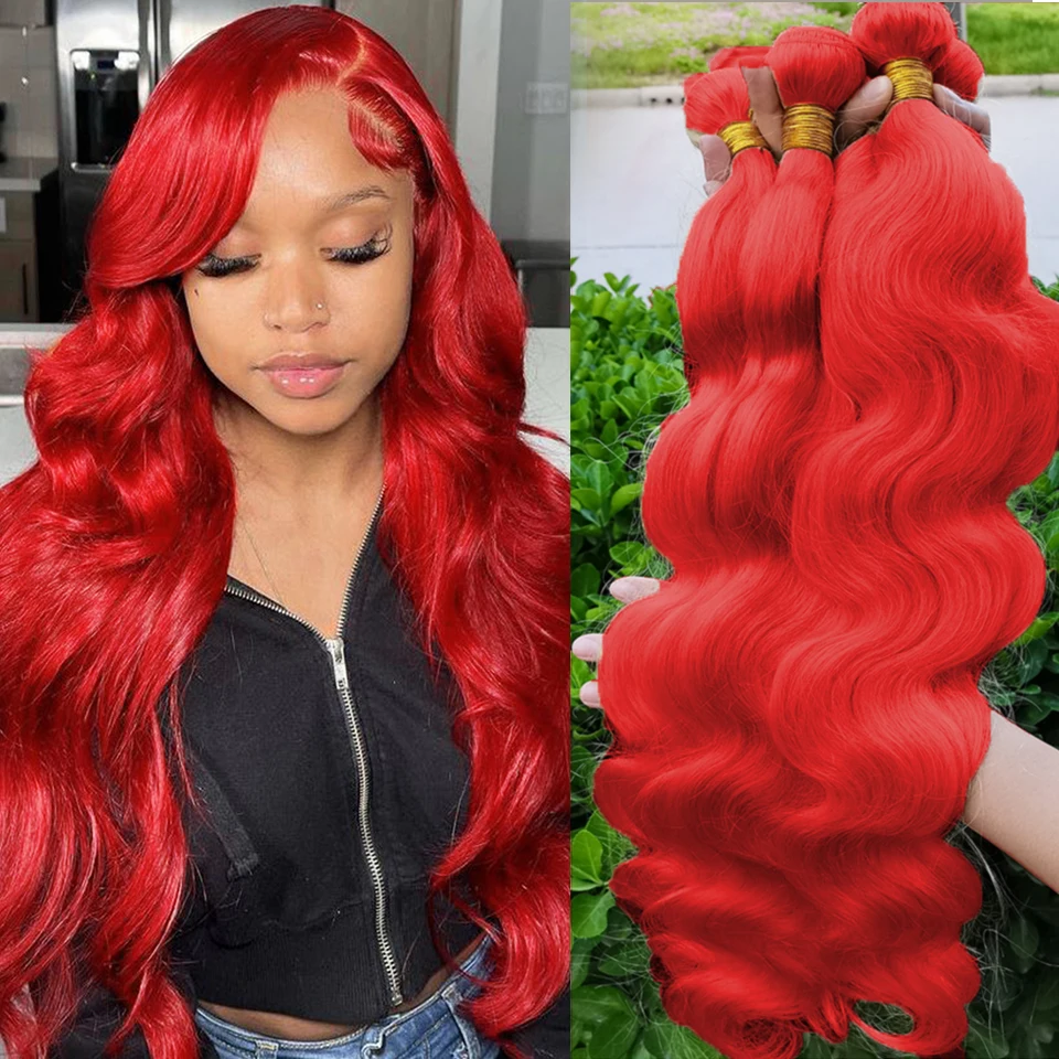 10-30 "Hot Red Farbige Körper Welle Menschliches Haar Bundles 100% Remy Haar Extensions Raw 1/3/4 Menschliches Haar Bundles doppel Schuss Großhandel