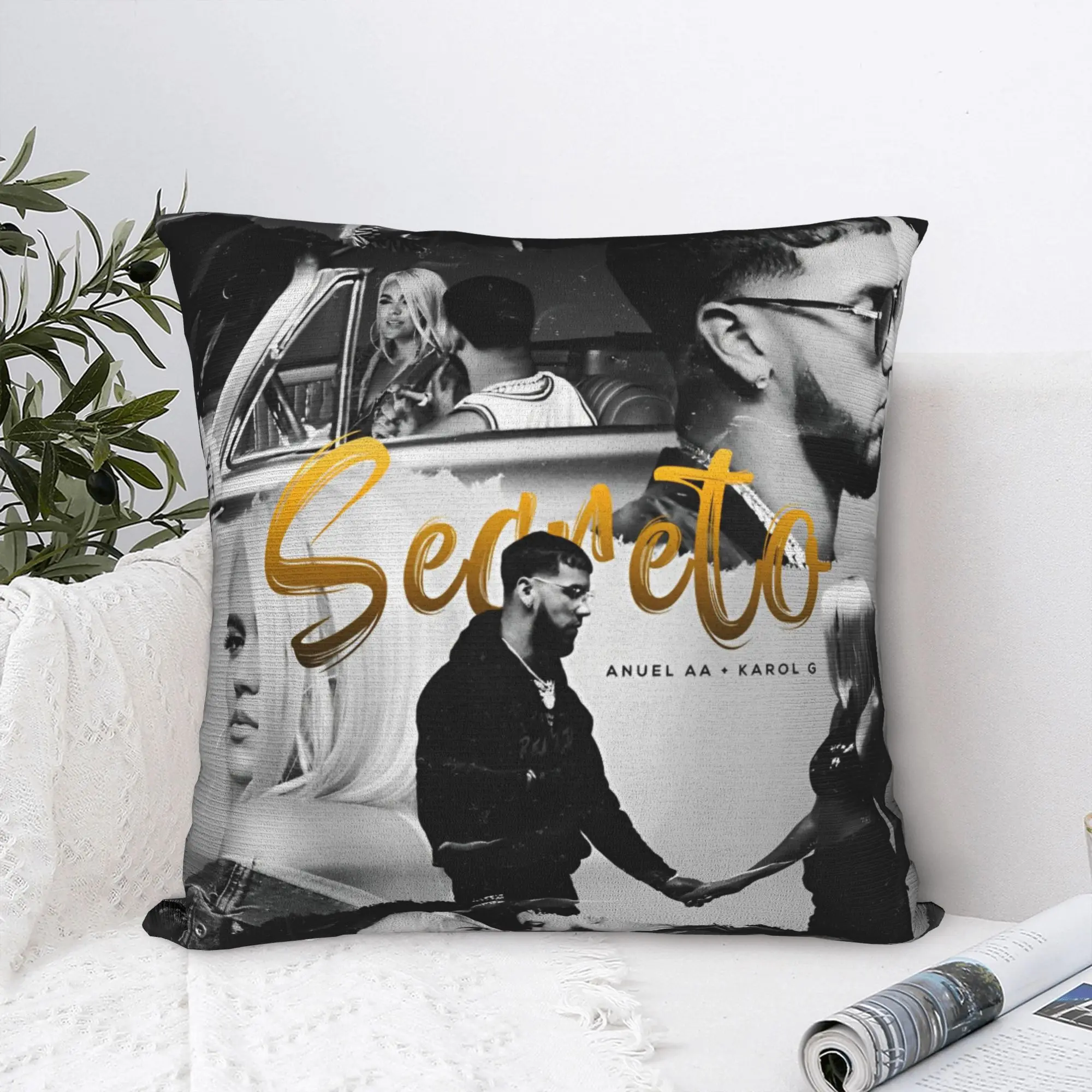 Anuel AA and Karol G Pillowcase Printed Polyester Cushion Cover Decor  Throw Pillow Case Cover Home Zippered 40*40cm