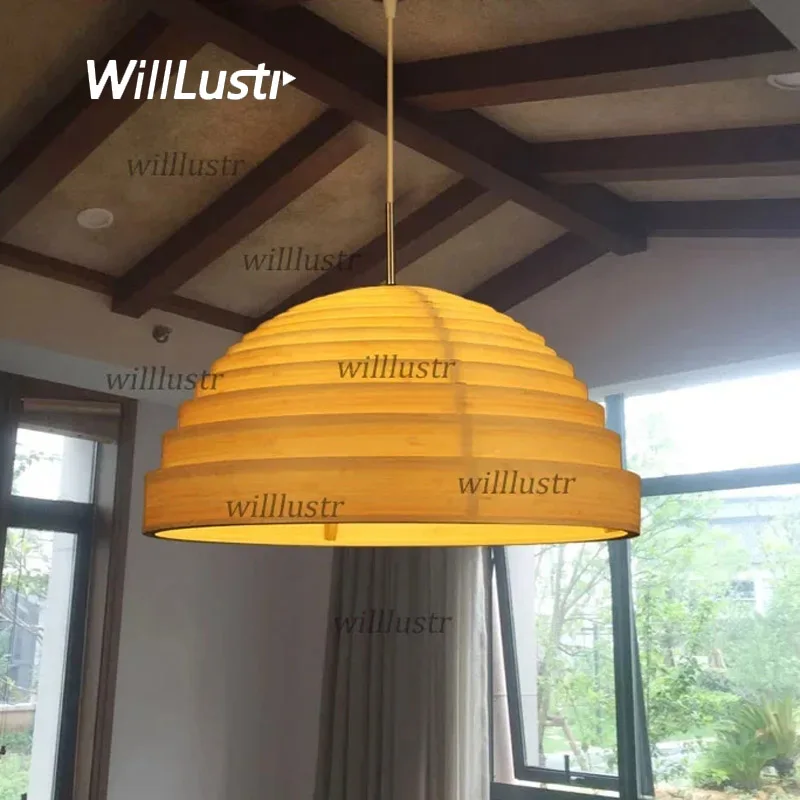 Multilayer Bamboo Pendant Lamp Blinds Hotel Cafe Bedroom Wood Shutter Handmade Suspension Hanging Lighting Ceiling Chandelier