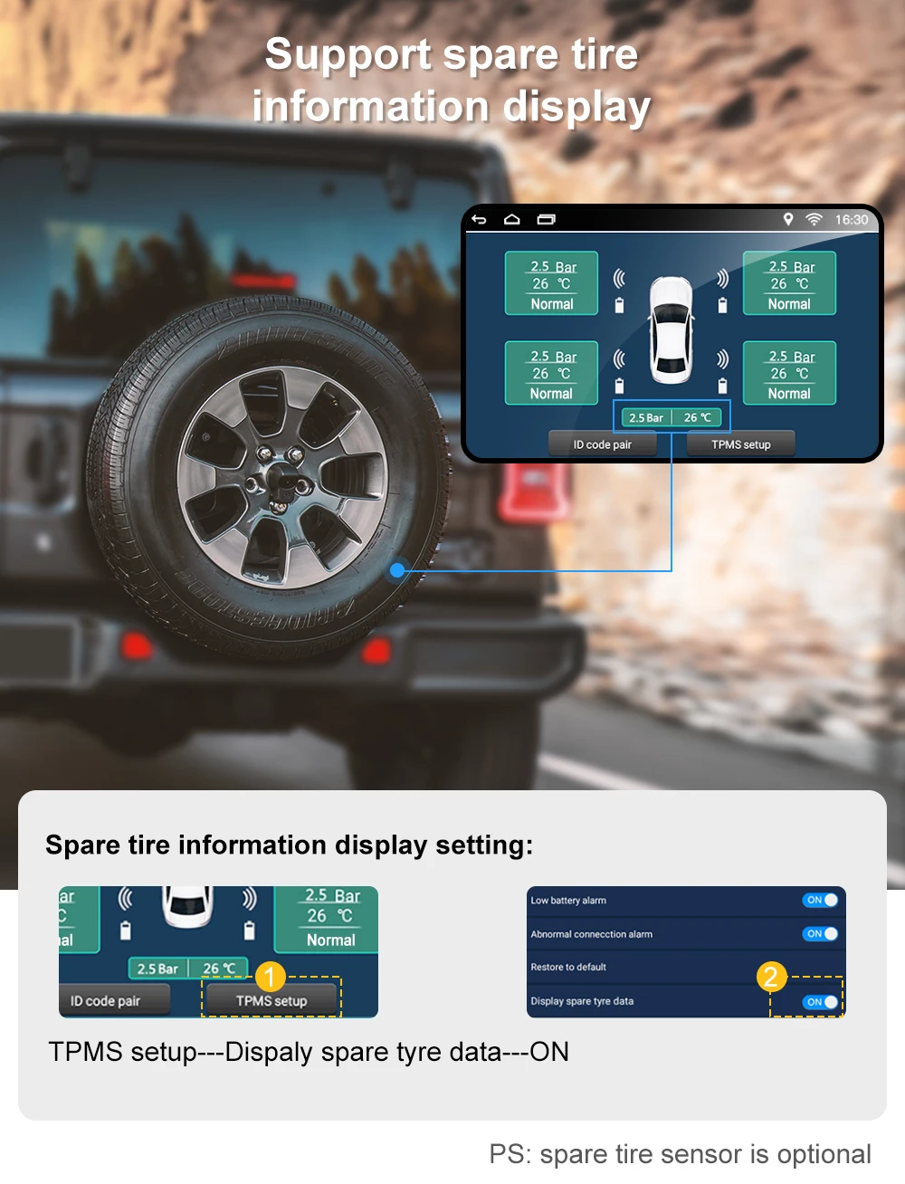 Android Large Screen Dedicated Tire Pressure Monitor with USB Large Display