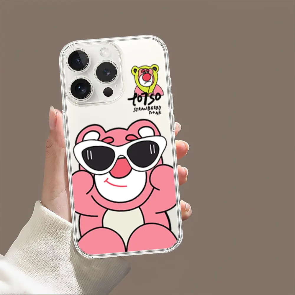 

Phone Case for iPhone 11 12 13 14 15 16 Max Pro Plus Transparent Soft Shell MINISO Sunglasses Lovely Lotso