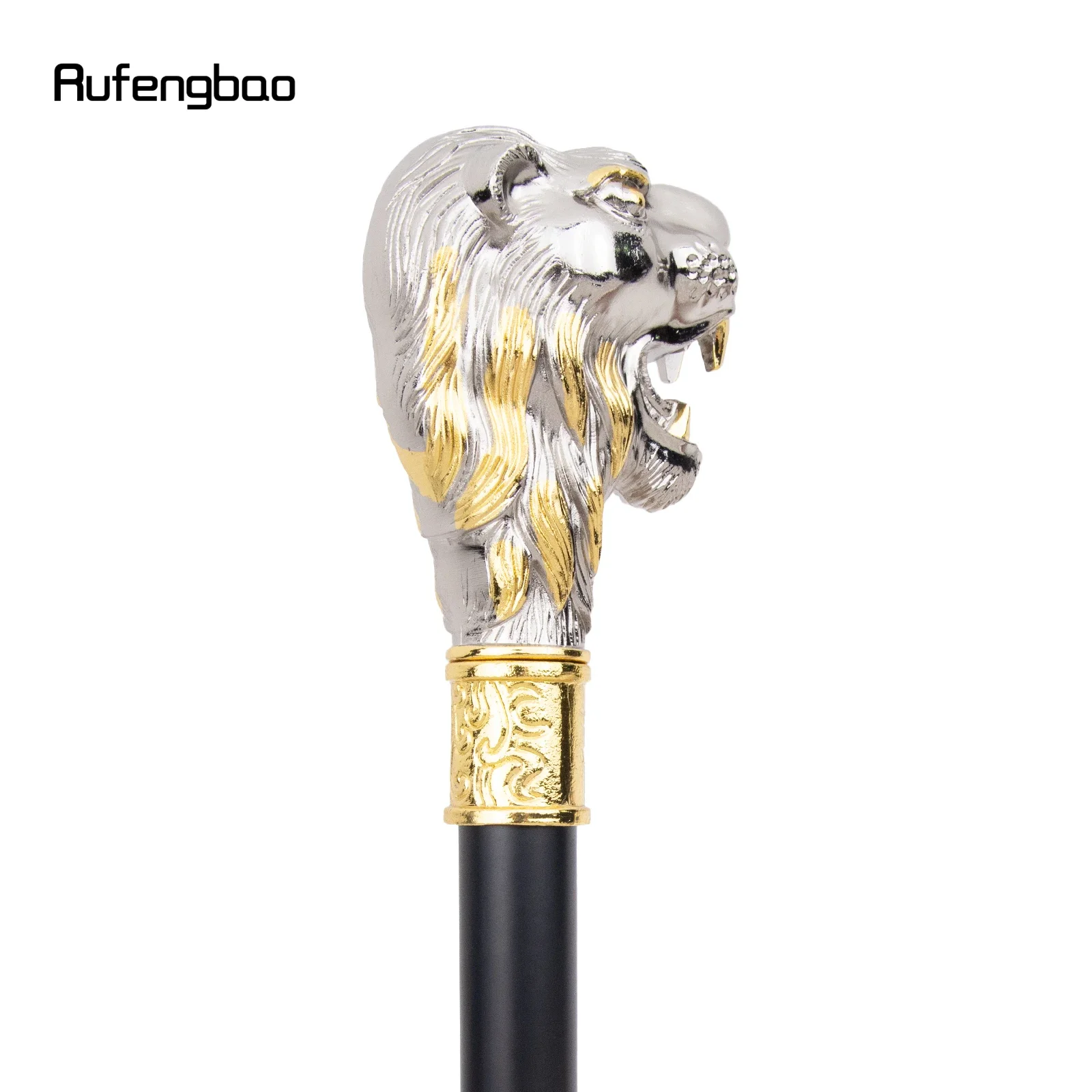 Golden White Lion Head with Mustache Fashion Walking Stick Decorative Cospaly Vintage Fashionable Walking Cane Crosier 94cm