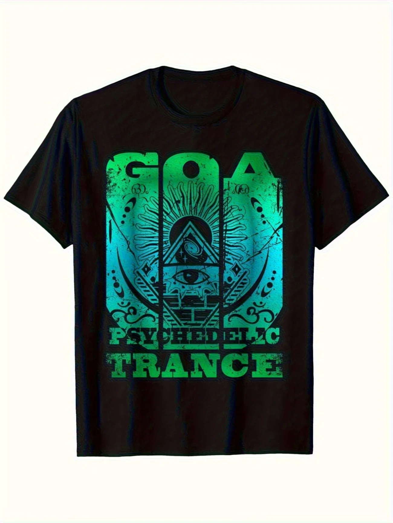 T-Shirt Oversize Unisex Goa Trance Psytrance Raver Turchese, Abbigliamento Streetwear Estivo Casual in Cotone, Top Vintage Regalo