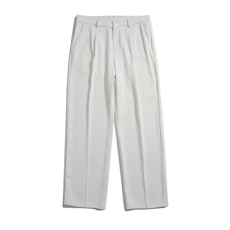 

Men Spring Straight Spliced Flat Pant Solid Zipper Fly Mid Waist Pockets Loose Sport Trousers Casual Wide Leg Full Length Pant