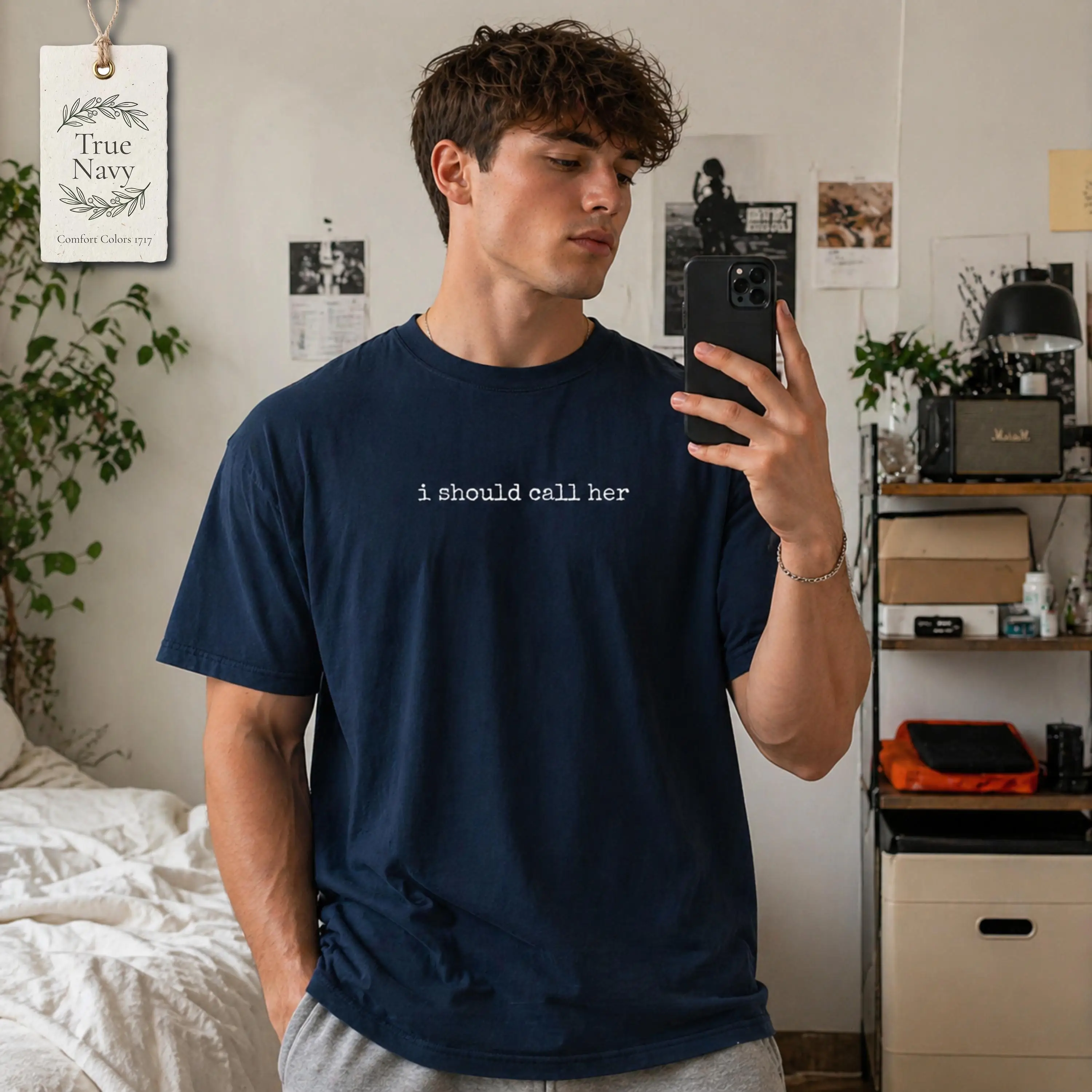 I Should Call Her Shirt, Funny Male Text Tee, Minimalist Comfort Colors T-Shirt, Sad Boy Humor, Relationship Meme, Gift for Him