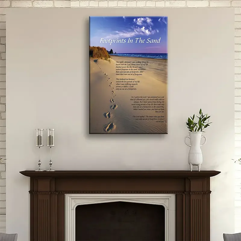 1 Piece No Frame Footprints in The Sand Poems and Paintings Inspirational Poster Print Canvas Painting Wall Art Mode