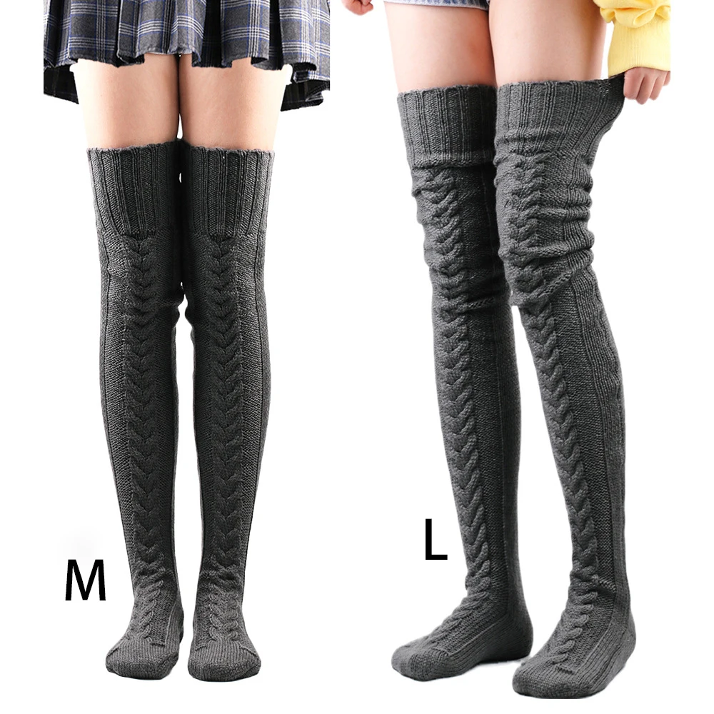 Winter Women's Knee-High Stockings Thick Student Chunky Knit Slouch Socks Warm Casual Bohemian Style Stockings Lady Foot Warmers
