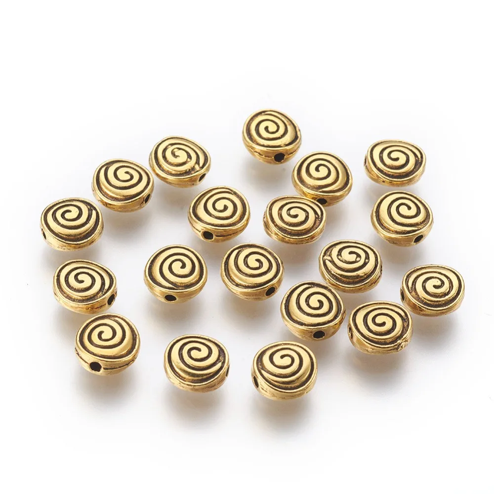 50pcs  Silver Alloy Beads Lead Free Nickel Free Cadmium Free Antique Golden color Round 8mm long 8mm wide 4mm thick hole: 1mm