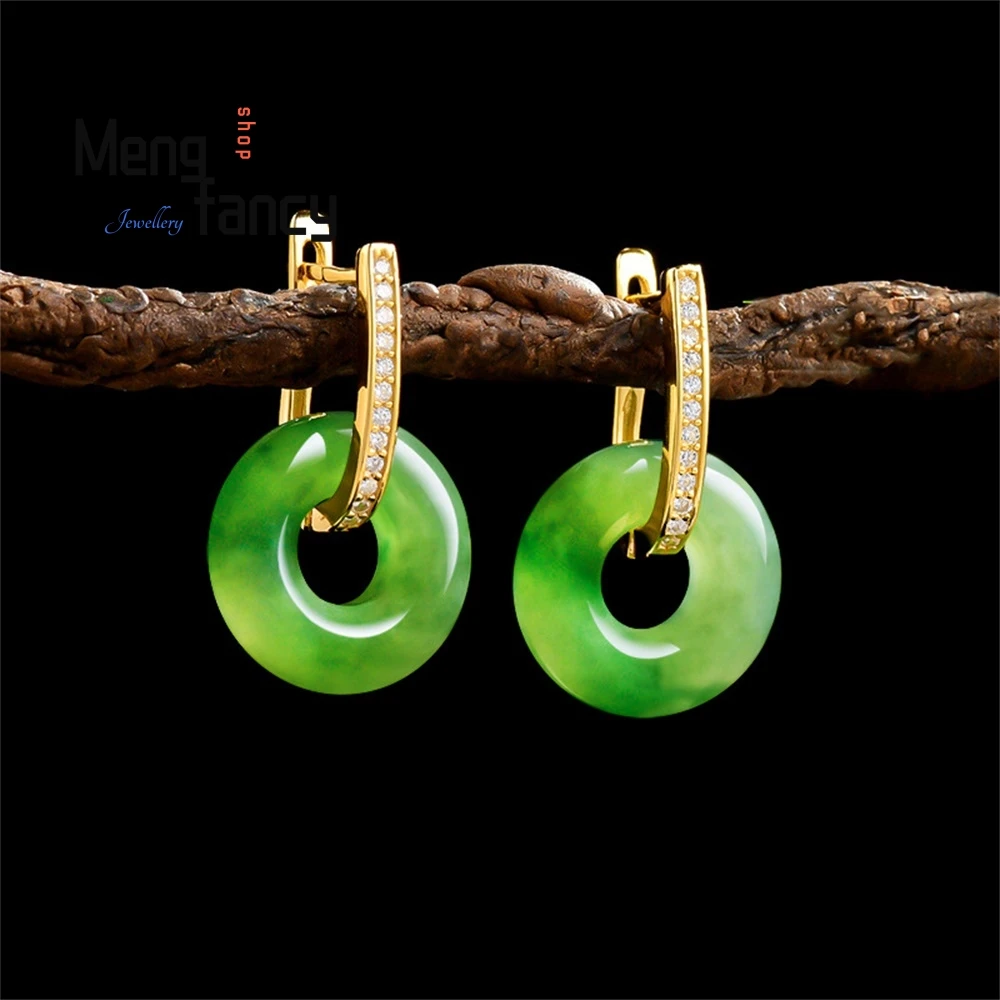 

Серьги-кольца из натурального серебра S925 с инкрустацией из натурального зеленого нефрита Хэтянь, высококачественные и элегантные женские серьги, бестселлеры, элегантные
