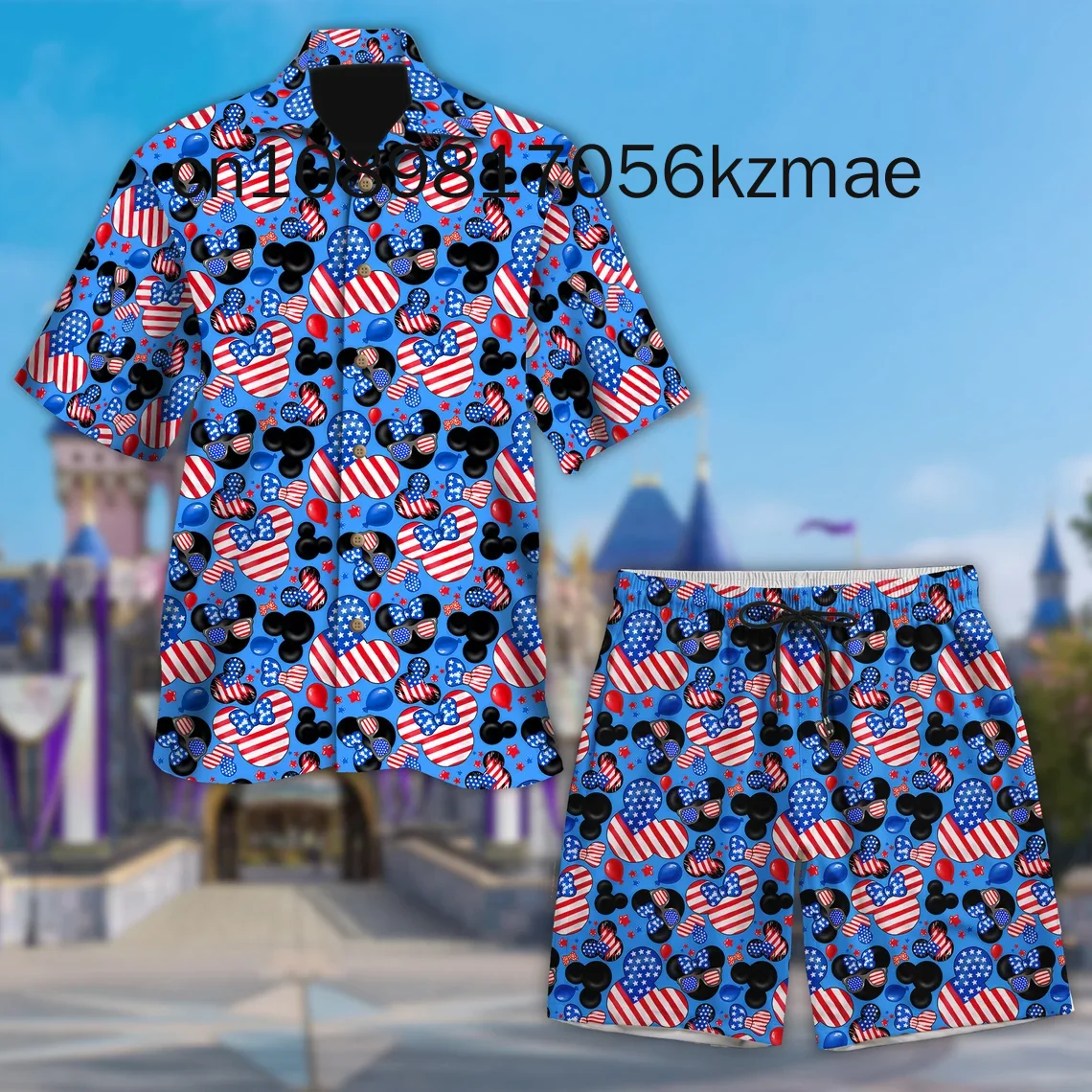 

2024 Disney Mickey Men Women Hawaiian Shirt Set of 2 Vintage Button Up Shirt Board Shorts Casual Set Summer Kids Shirt Set