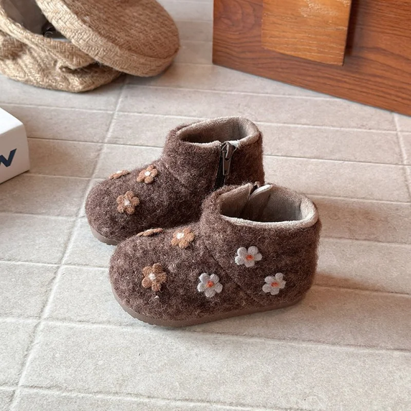 Faux Fur Winter Boots For Children Thick Warm Padded Cotton Shoes For Boys Girls Cute Cartoon Kid's Plush Footwear