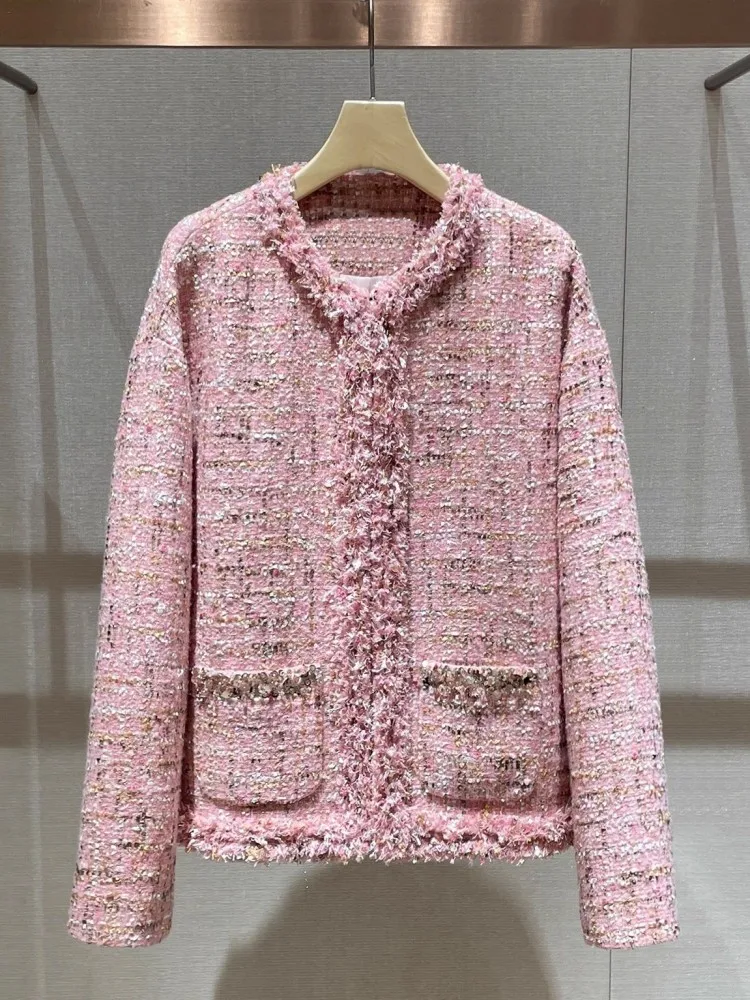 Autumn O-Neck Elegant Tweed Jacket Sequin Party Coat Luxury Banquet Outerwear Fashion Office Ladies Long Sleeve Date Overcoat view 4