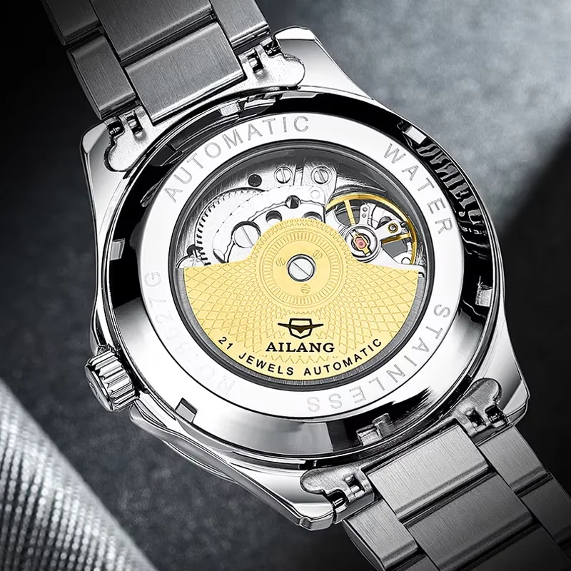New AILANG Watches Fashion Blue Luxury Stainless Steel Mechanical Watch Waterproof Fashion Automatic Skeleton Wristwatches Top A