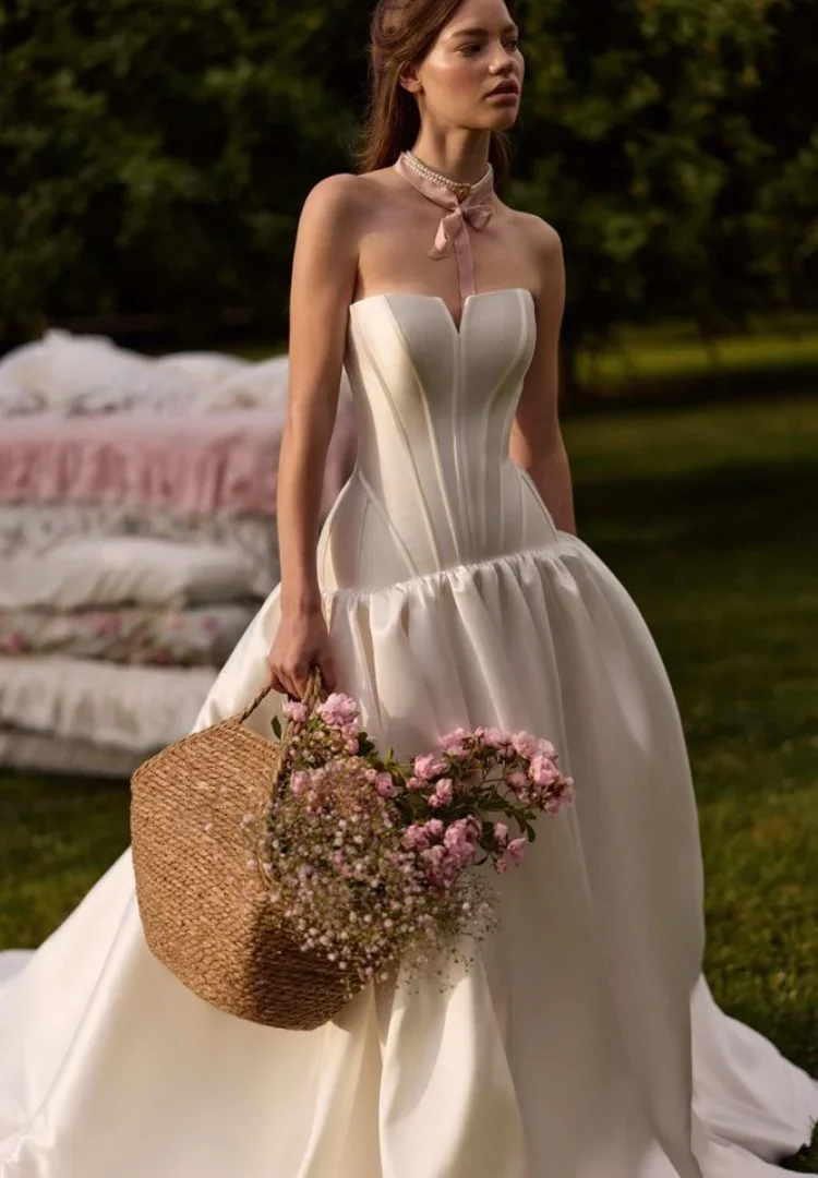 A Line Wedding Dresses Satin Dress Vestido De Novia Corset Minimalistas Vestidos Elegante Corte Princesa Alta Costura Bride