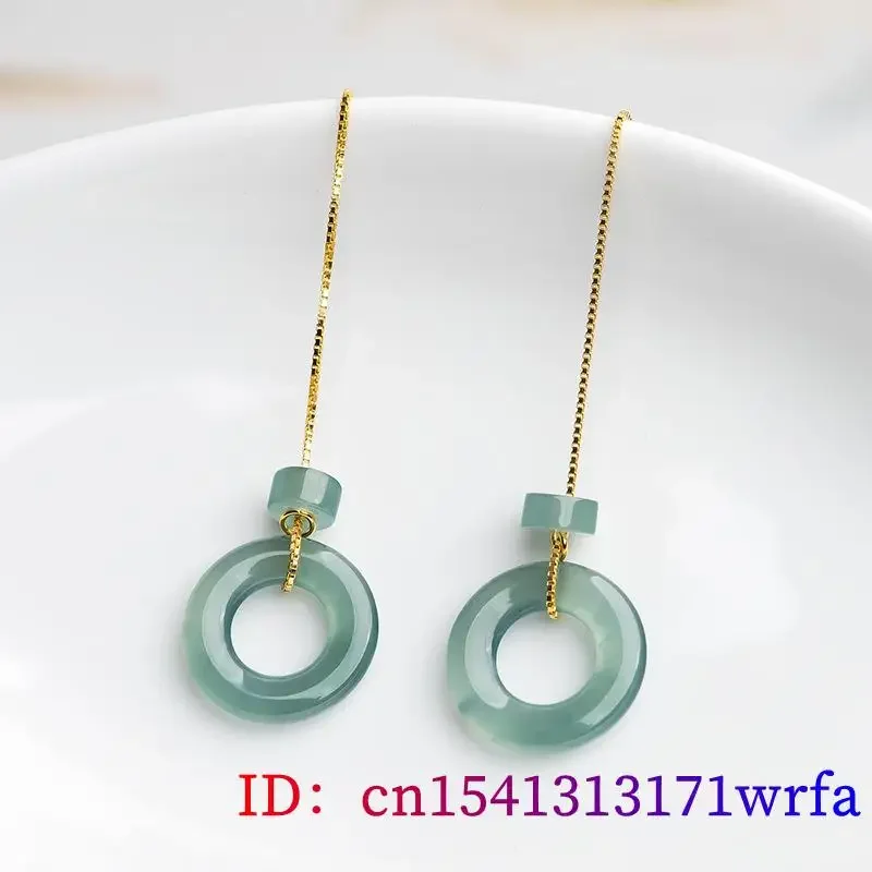 Burmese Jade Donut Earrings Women Stone Natural Talismans 925 Silver Blue Jewelry Gemstone Jadeite Accessories Dangler Amulets