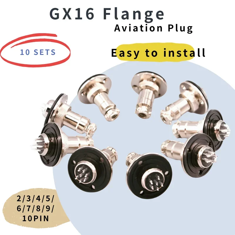 

10sets Aviation Socket Plug GX16-2/3/4/5/6/7/8/9/10P 16MM Rhombus Flange Seat DF16 Series Aviation Column Connector