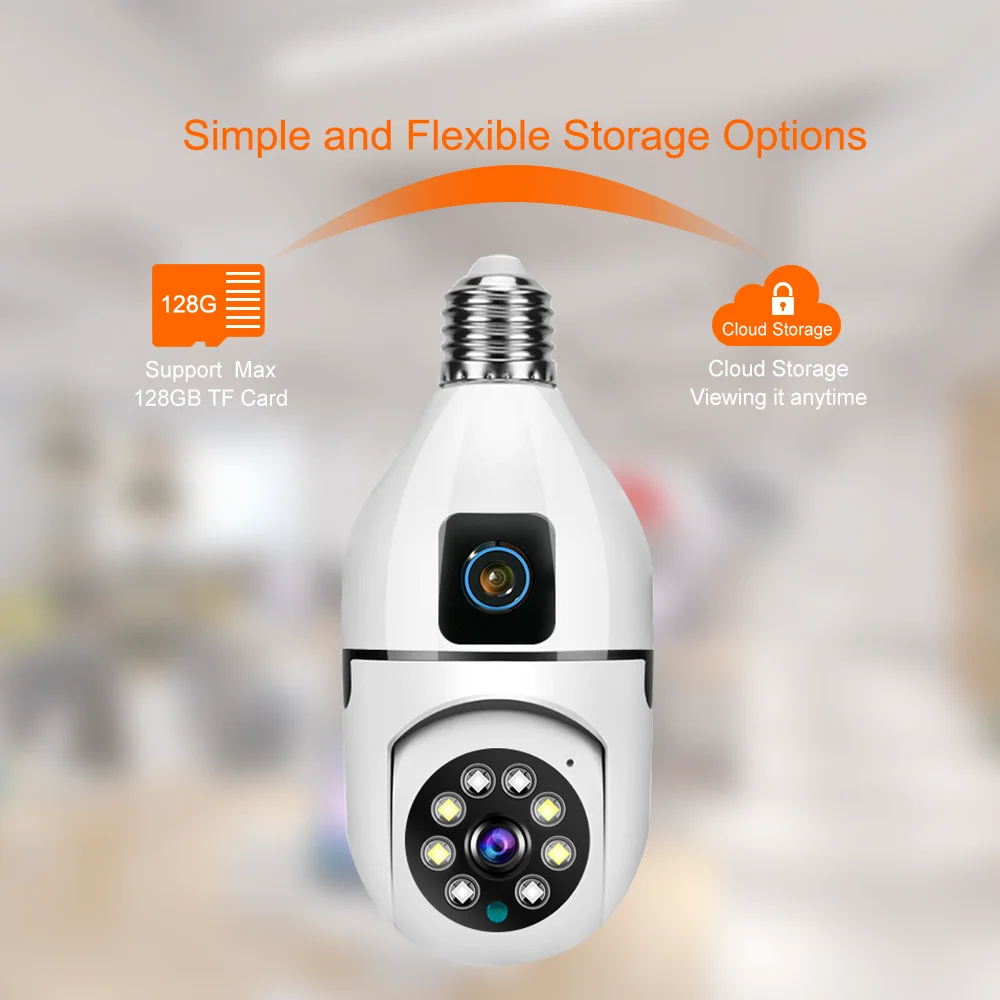 E27 Bulb WIFI Camera Dual Lens Indoor Surveillance Human Tracking Wireless Two-way Audio Cameras Color Night Vision V380 Pro