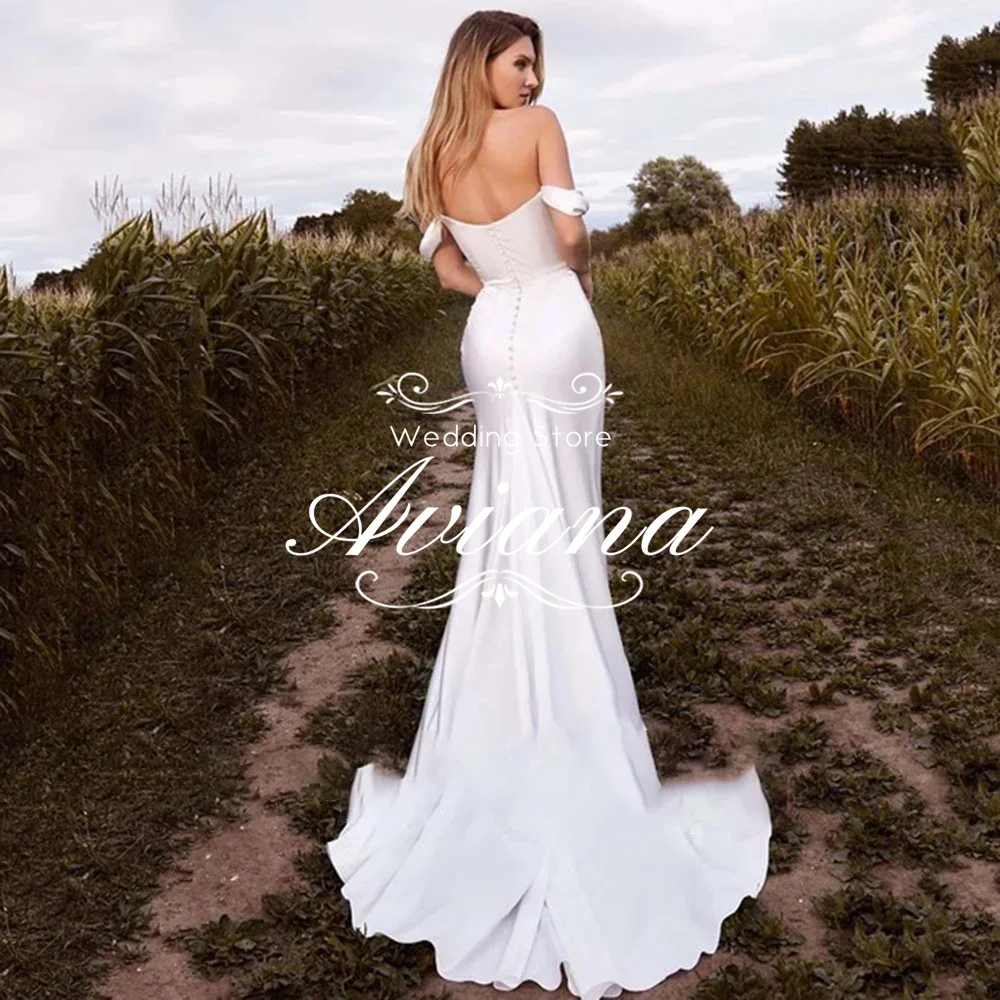 Aviana индивидуальное атласное свадебное платье русалки с открытыми плечами, элегантное вечернее платье с высоким разрезом по бокам, классический простой стиль принцессы, 2025 г.