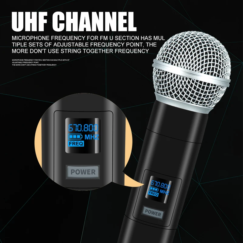 Professional Wireless Microphone Dual Channel UHF Fixed Channel Stage Performance Live Speech