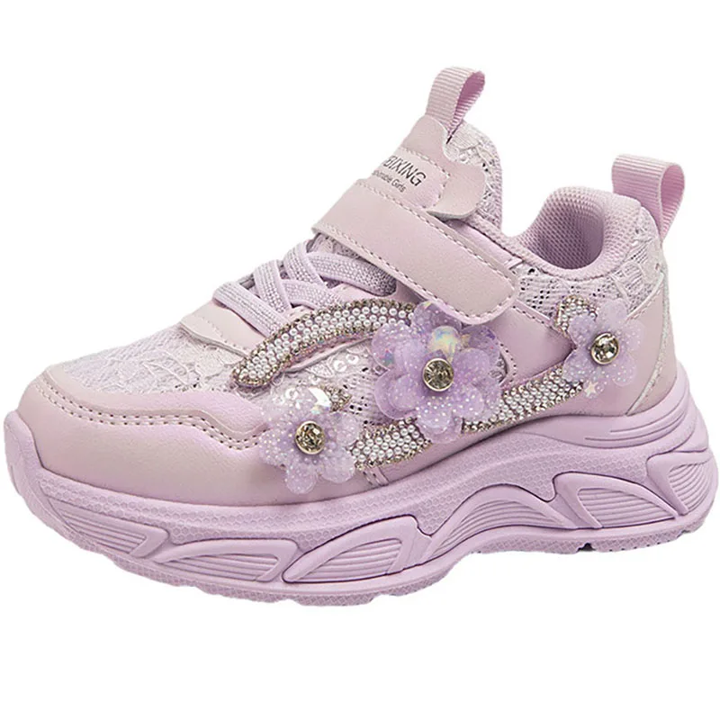 Lente Prinses Sportschoenen Voor Meisjes Koreaanse Stijl Luxe Strass Tennisschoenen Voor Kinderen Ademende Glitter Loopschoenen Meisje