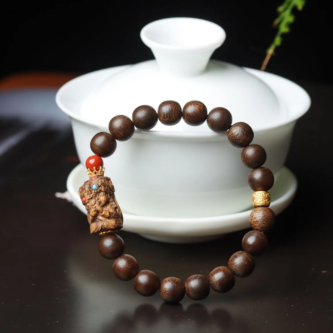 

Agarwood Nan 8MM Single Circle Bracelet Unisex Zhaxi Lamu God of Wealth Collectible Jewelry Holiday Gift