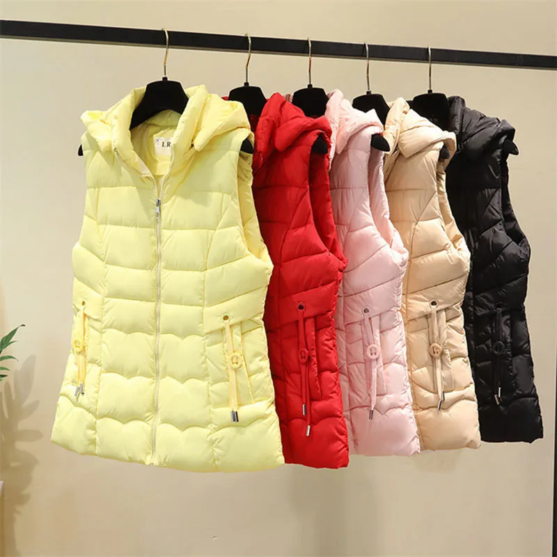 

Winter Jacket Warm Cotton Women Vest New Fashion Hooded Short Jackets Waistcoat Female Snow Wear Coat Parka Sleeveless Outwear