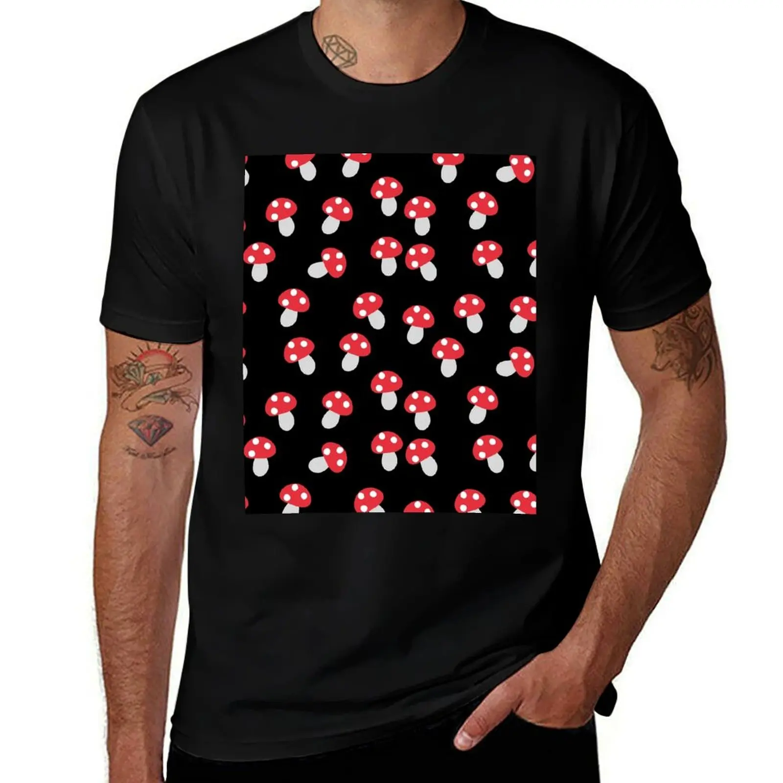 Little toadstools pattern / mushrooms T-Shirt Basic Crew Neck Short Sleeve Top T-Shirt